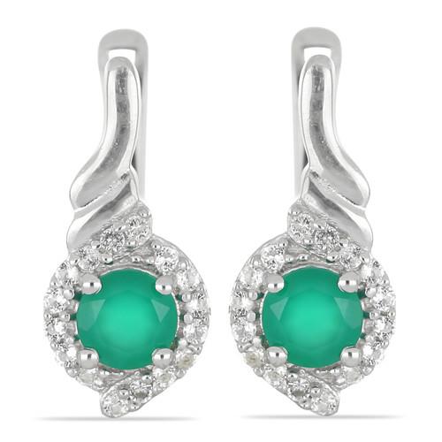 NATURAL GREEN ONYX GEMSTONE HALO STYLISH EARRINGS IN 925 SILVER